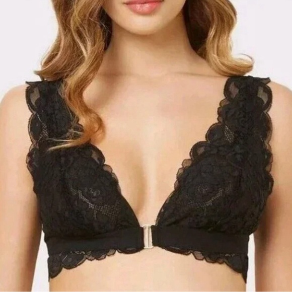 NWT $58 Free People X HAH Got Ur Back Bra Large Black Lace Bralette Adjustable - Picture 1 of 16